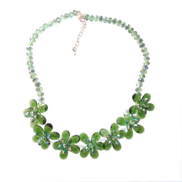 Luxury Green Multi Flower Crystal Statement Necklace for Party or Show